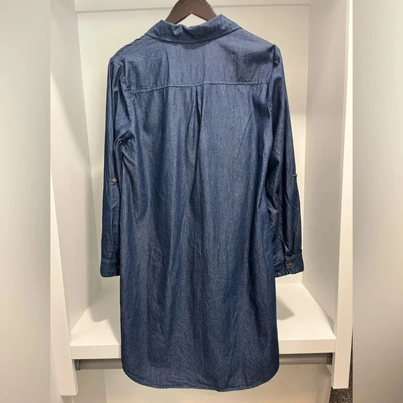 Westport 1962 Chambray Denim Blue Dress Long Sleeve Quarter Button Medium - Picture 4 of 9